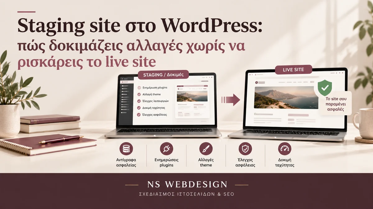 WordPress staging site για δοκιμές ενημερώσεων και αλλαγών πριν τη μεταφορά τους στο live site.